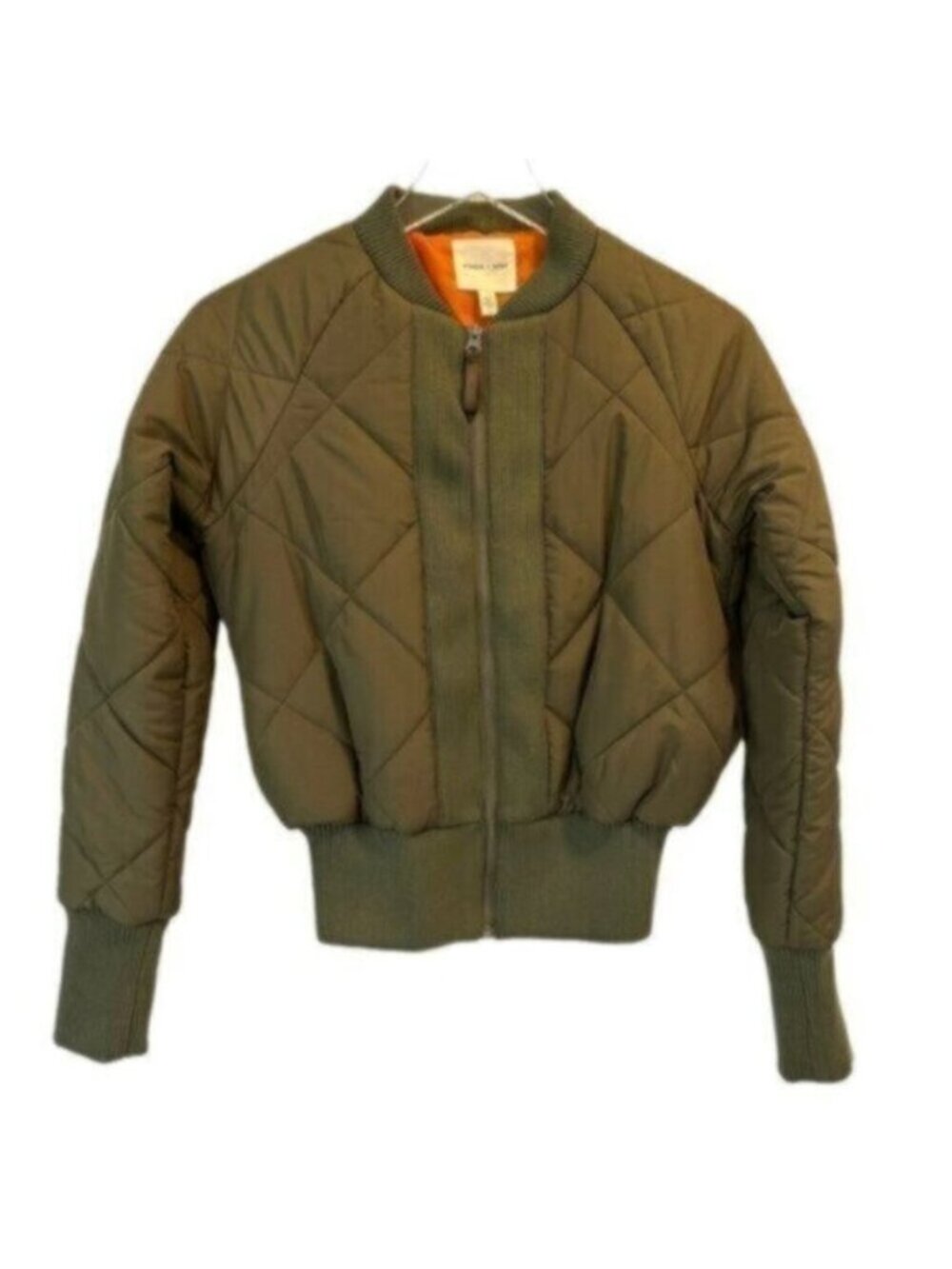 Silence + Noise | Olive Green Zip Front Quilted Bomber Jacket Size XS
